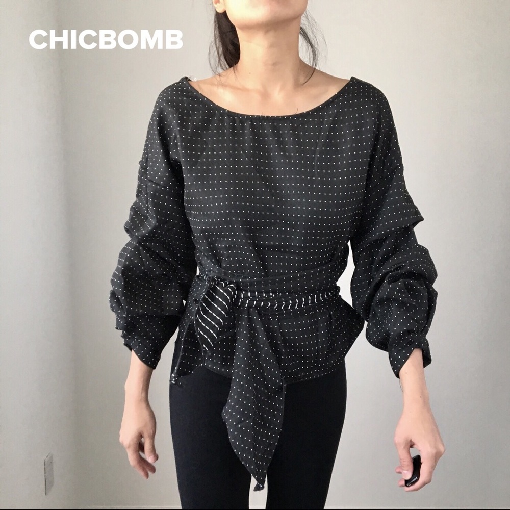 Black Polka Dots Sexy Chic Wrap Top - LAST PC - Picture 8 of 8